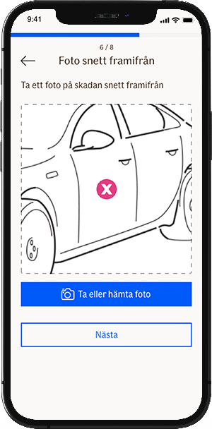 Ta eller ladda upp ett foto som visar skadan från sidan