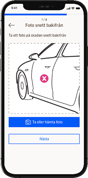Ta eller ladda upp ett foto som visar skadan från andra sidan
